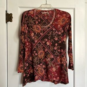 Soft Surroundings brown and red print lightweight tunic. S
